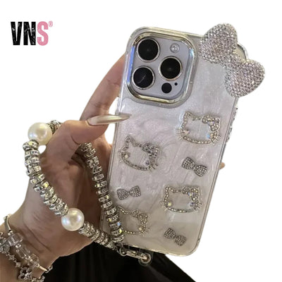 Anime Diamond Three-dimensional Chain Phone Case for IPhone 11 12 13 14 15 Pro Max Plus 16Pro Shockproof Cover Gifts