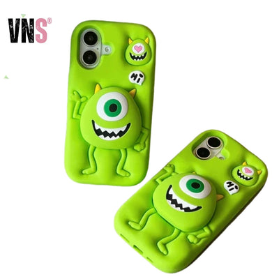 3D Cartoon Monster Holder Phone Case for Iphone16 15 14 13ProMax Shockproof Silicone Soft Cute Anti-drop High quality Back Cover