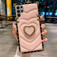 3D Love Heart Ring Holder Leather Case for Galaxy S21-23