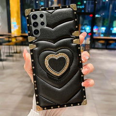 3D Love Heart Ring Holder Leather Case for Galaxy S21-23