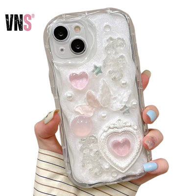 3D Butterfly Cartoon Heart Phone Case For iPhone 16 15 14 13 12 Pro Max Luxurious Lovely Soft Shockproof Back Cover