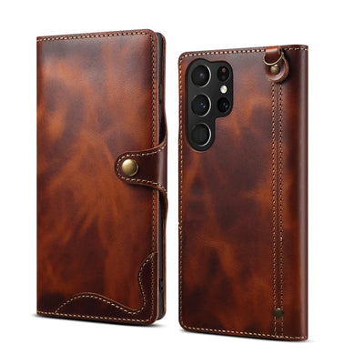 100% Real Cowhide Leather Case For Samsung Galaxy S25 Ultra S24 FE S23 S22 S21 Plus Note 9 10 20 Vintage Card Bag Wallet Cover