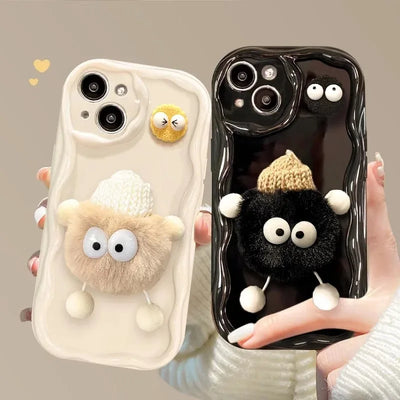 3D Fluffy Plush Briquettes Phone Case For Samsung Galaxy A54 A34 A24 A14 A13 A53 A33 A73 A23 A52 A52S A32 A22 A12 A51 A71 Cover